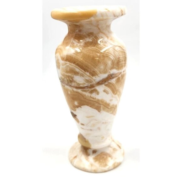 Vintage Marbled Onyx Alabaster Stone Vase 7.25 inches tall x 3 inches wide - Picture 1 of 15